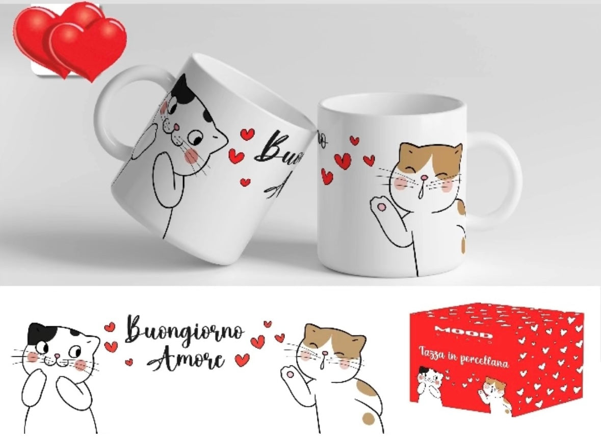 Tazza Gatto Buongiorno 330ml Per Amanti Dei Gatti | Regalo Per Mamma E Papà Di Gatti | Stampata A Mano Su Entrambi I Lati In Germania
