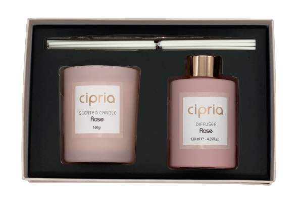 SET DIFFURORE PER AMBIENTE + CANDELA "ROSE"